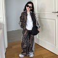 Girls'  new outfit set: trendy brand spring/autumn casual jacket and versatile printed sweatpants set for students