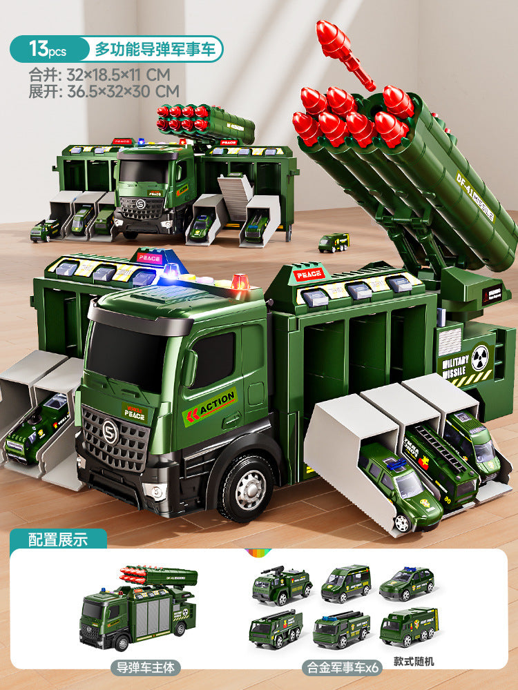 Kids' large military ejection car transforming track missile car parking tank alloy car boy toy ages 3-6
