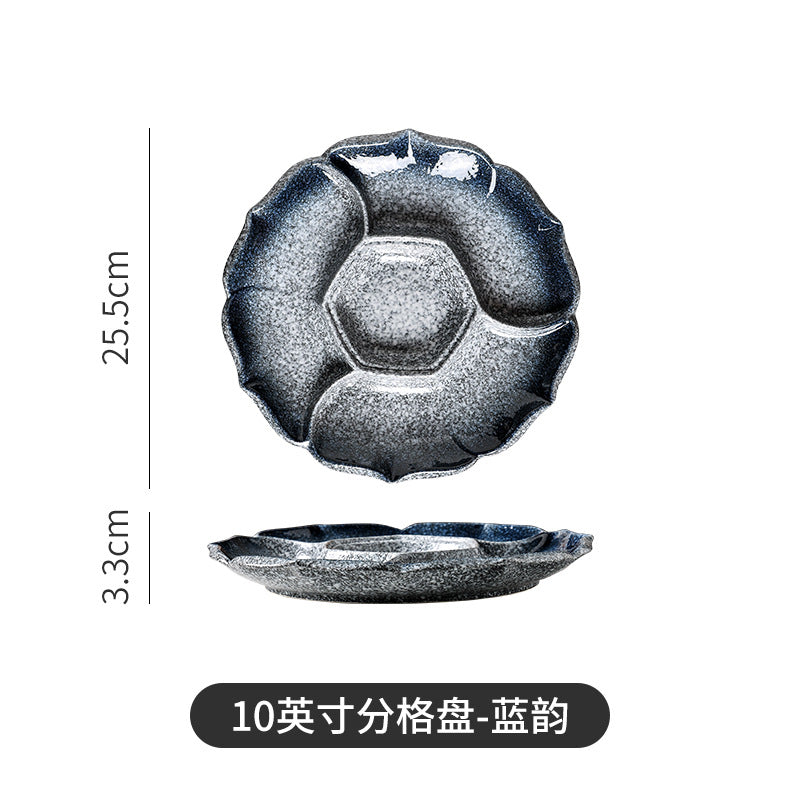 Japanese tableware sushi marinade platter plate four grids plate ceramic divided vegetable plate fruit plate dried fruit snack plate