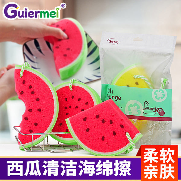 Cartoon watermelon dishwashing sponge wiping fruit cleaning sponge scouring cloth kitchen decontamination brush dishcloth bath towel