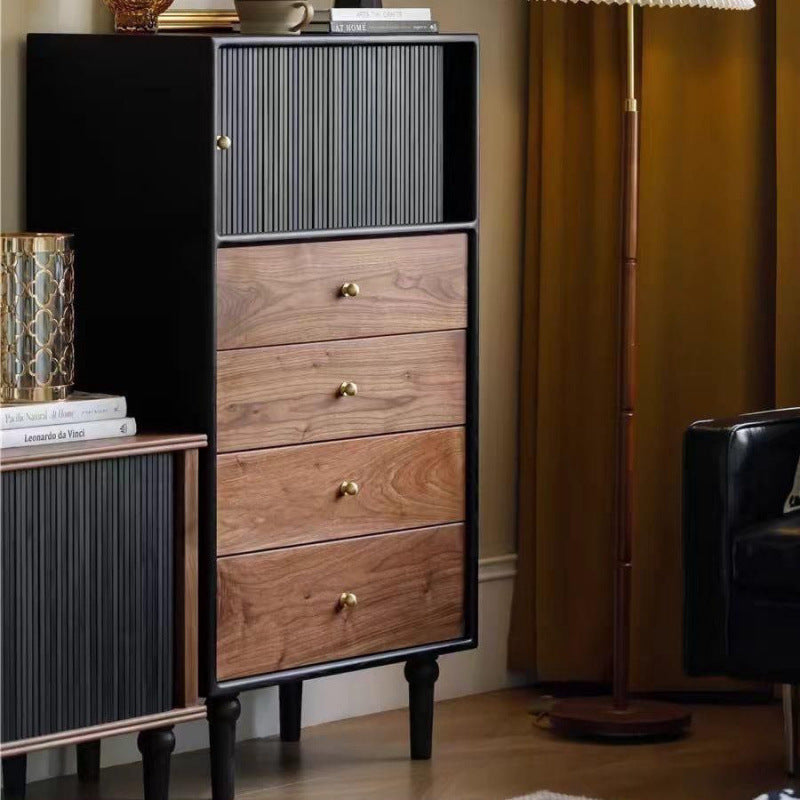 Nordic retro chest side cabinet storage solid wood French TV cabinet bedroom locker black small apartment living room
