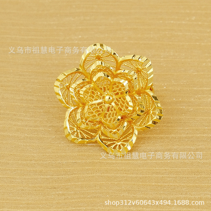 24k gold plated floral ring for women, middle eastern bridal wedding accessory, exquisite gift, party & everyday wear