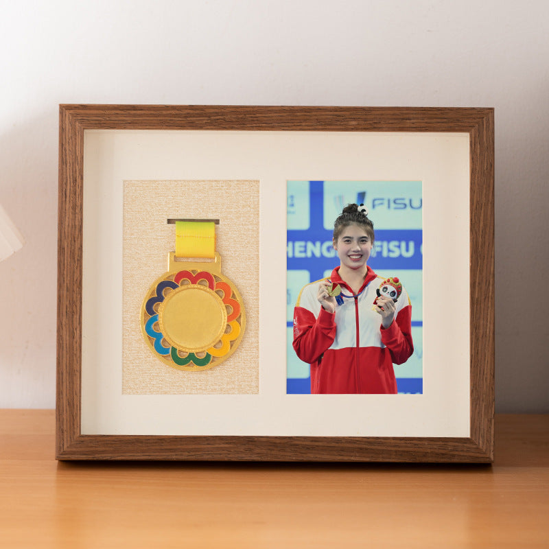 Wooden photo frame table medal storage display photo frame marathon gold medal hollow picture frame 10 inch keep medal