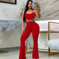 fashion women's spring/summer new arrivals: elegant spaghetti strap solid color knit top with hollow-out one-piece flared pants