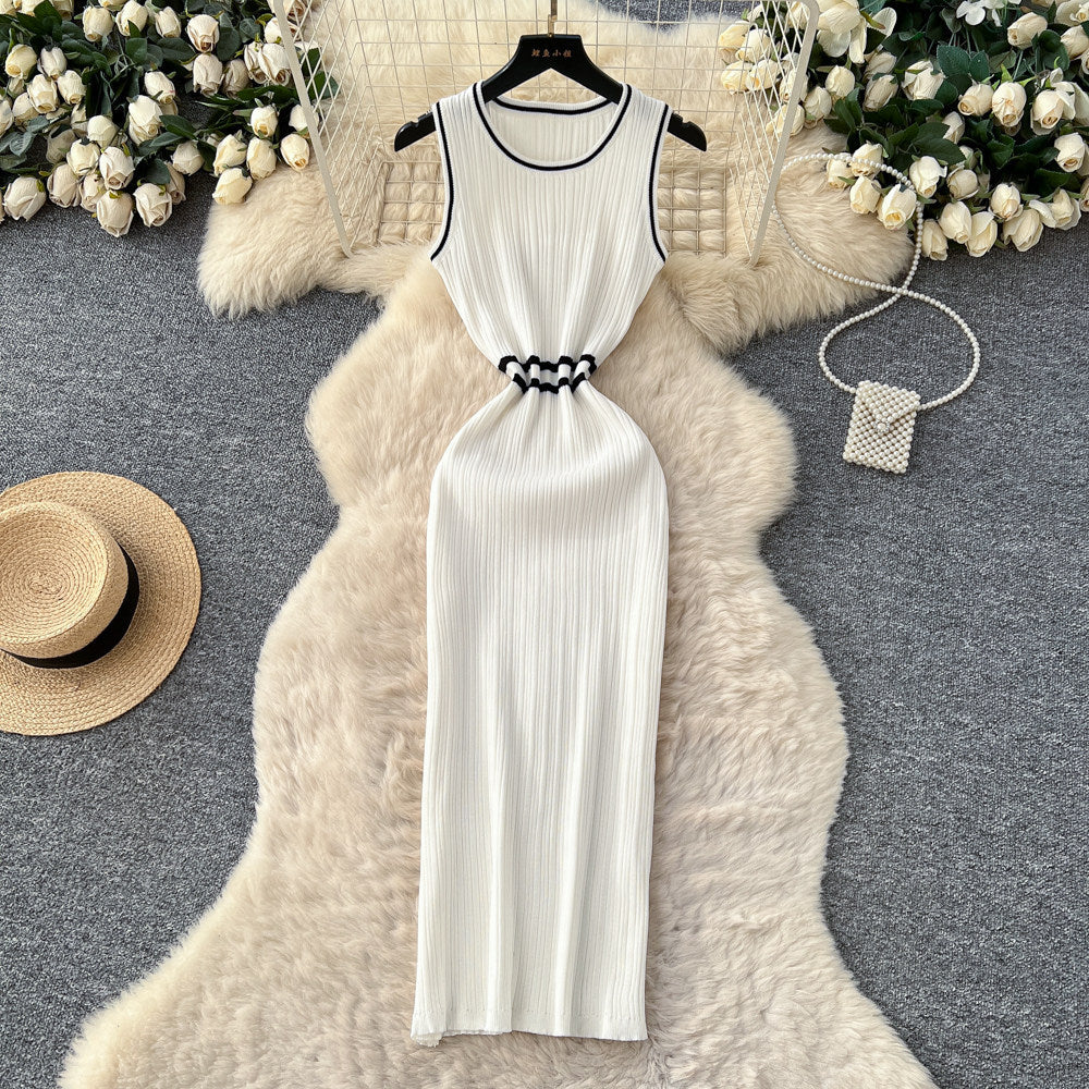 Light mature french style sleeveless knittingdress female pure lust style k-style high waist waist silm a-line skirt work clothing