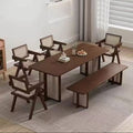 Japanese solid wood dining table for home small apartment wabi-sabi style rattan dining chair table rectangular scandinavian dining table and chair combination