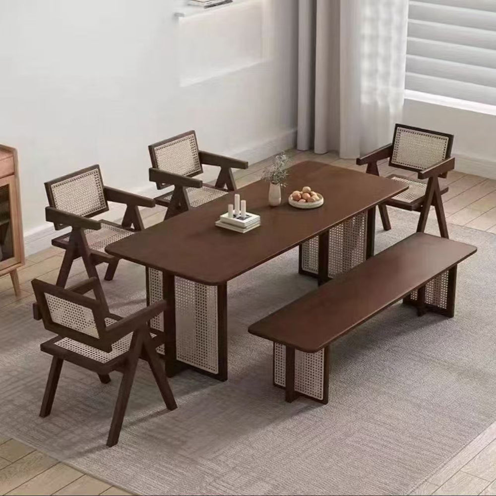 Japanese solid wood dining table for home small apartment wabi-sabi style rattan dining chair table rectangular scandinavian dining table and chair combination