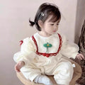 Baby rompers autumn winter female baby fleece-lined haki rompers newborn jacquard cherry heattech rompers haki