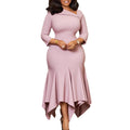 D3350 european and american cross-border women's fashion  new style elegant asymmetrical neck three-quarter sleeve high-waisted irregular dress