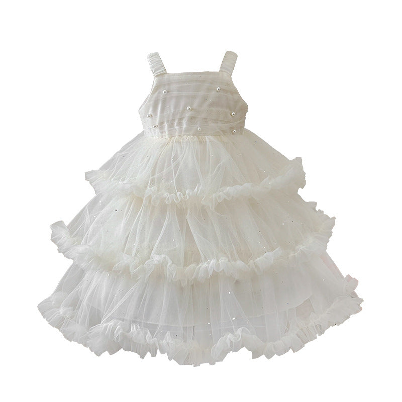 【custom wholesale】girls' dresses -  summer collection: korean style, chic princess dress with pearl accents, tutu skirt for baby girls