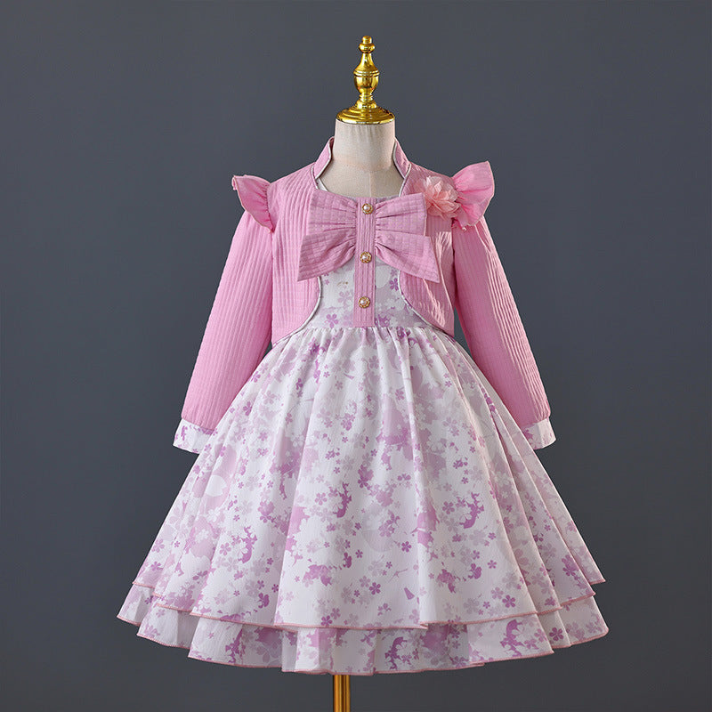 hot seller: girls' printed two-piece set - jacket & a-line skirt - new autumn/winter collection - girls' princess dress -