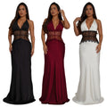 C7546 cross-border   fashion women's sexy lace v-neck patchwork backless dress