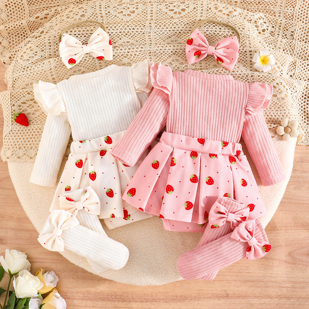 newborn baby girl autumn/winter collection: printed triangle romper + headband + bow socks - sweet & adorable style