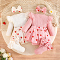 newborn baby girl autumn/winter collection: printed triangle romper + headband + bow socks - sweet & adorable style