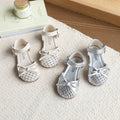 Girls' fashion woven open-toe sandals,  new summer collection, baby bow princess shoes, hollow-out flats