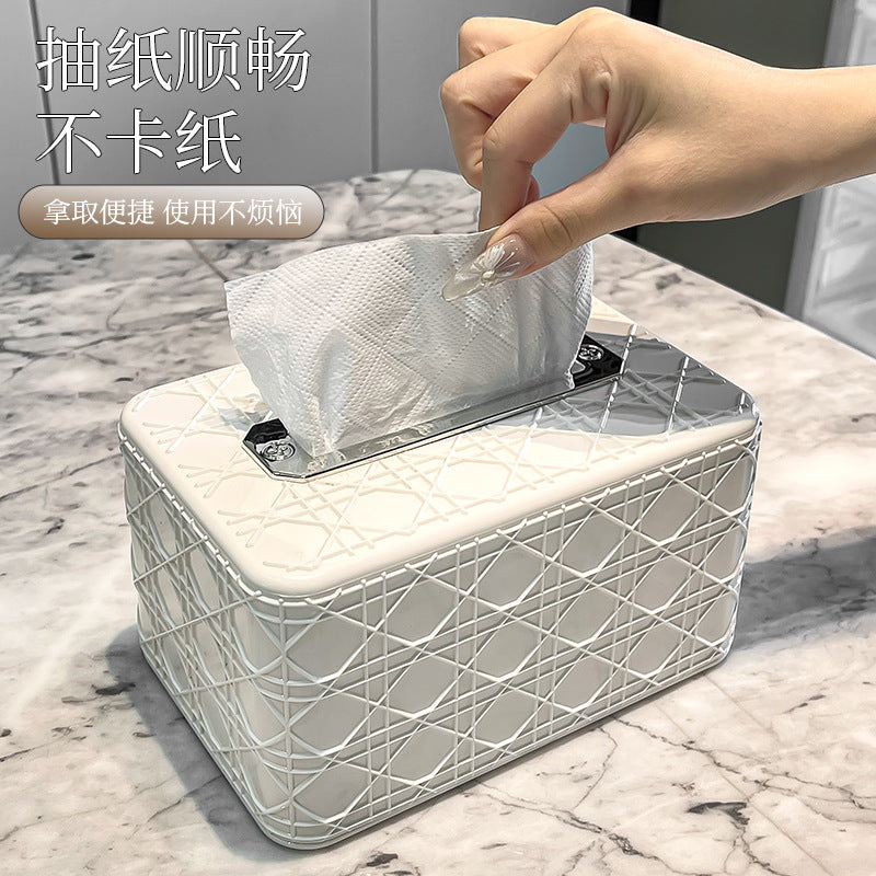 New arrivalaccessible luxury square rattan grids pattern tissue box classysense of design living room tissue box bathroom desktop spring adjustable