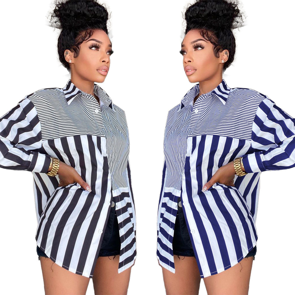 e-commerce direct from the source:  autumn european and american style women's fashion striped print loose shirt dress
