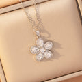 [copper inlaid with zirconium] cross-border popular diamond-encrusted titanium steel flower necklace for women, high-end, accessible luxury fashion clavicle chain jewelry