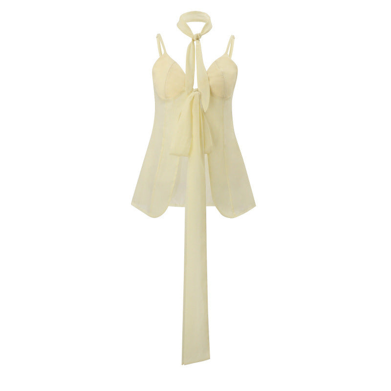 European and american women's clothing  summer new sexy sweet & spicy style cardigan bow tie asymmetrical see-through top