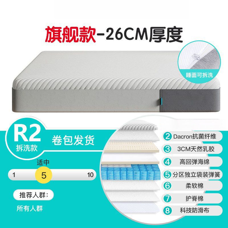 Rolled natural latex mattress with independent coils - compressed roll-packed, extra thick, and ultra-soft mattress