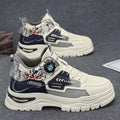 High-top men's shoes spring youth sports waterproofabrasion resistantnon-slipthick solecasualworkwearrotate button boots