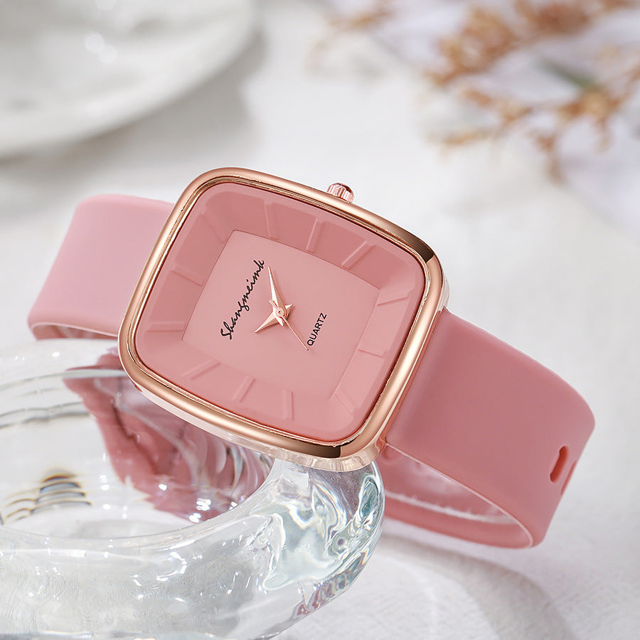 Minimalist square dial quartz watch - unisex style, trendy fashion, silicone strap - wholesale for middle and high school students