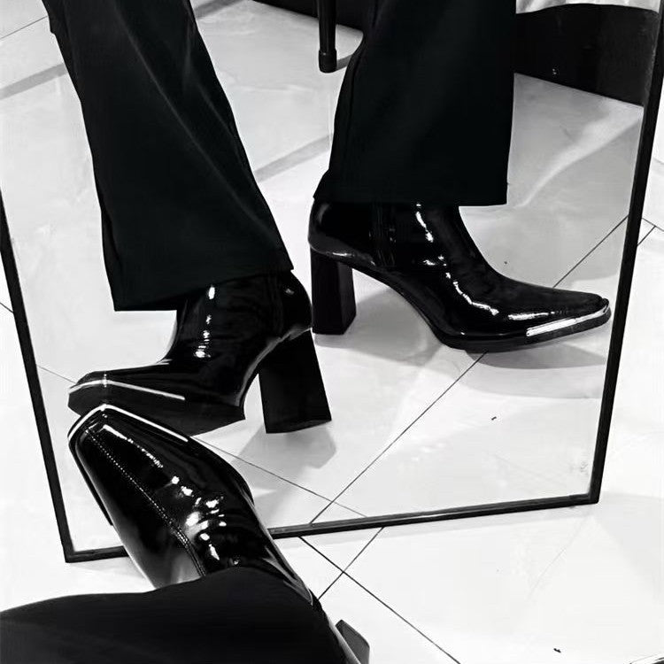 Plus size high heels short boots 2025 fall and winter new arrivalboots women's suede slim short boots square toe thick heel