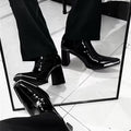 Plus size high heels short boots 2025 fall and winter new arrivalboots women's suede slim short boots square toe thick heel