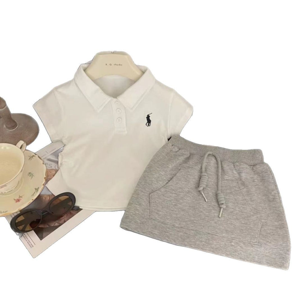 Girls' outfit set -  summer new arrival: stylish polo shirt & trendy casual sports skirt/trousers two-piece set for baby girls
