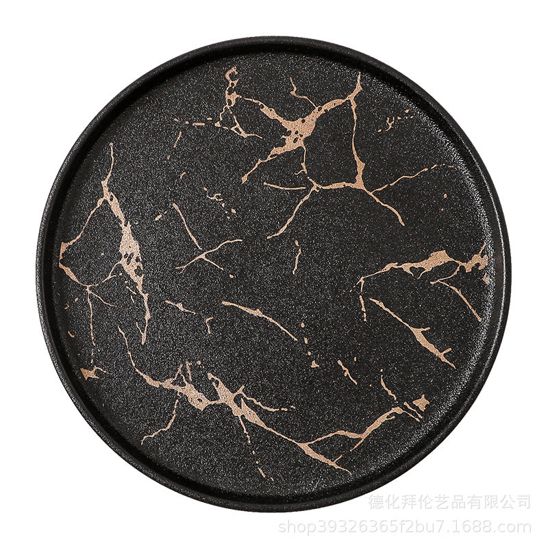 Steak plate marble ceramic western food plate hotel restaurant special plate steak plate with edge pizza plate wholesale