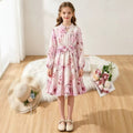 Girls' foreign trade dress, spring/summer  new collection, french elegant vacation style, printed long sleeve, cinched waist, lace trimmed princess dress
