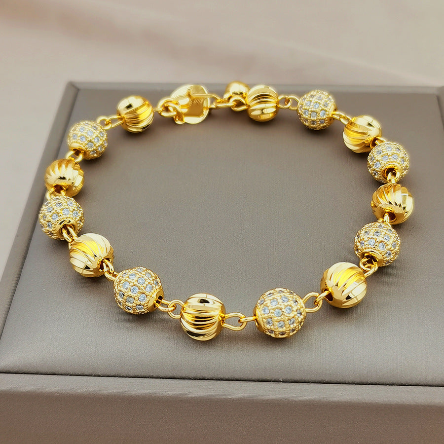 Bohemian beaded women's fashion bracelet, 24k gold plated with cubic zirconia, elegant style