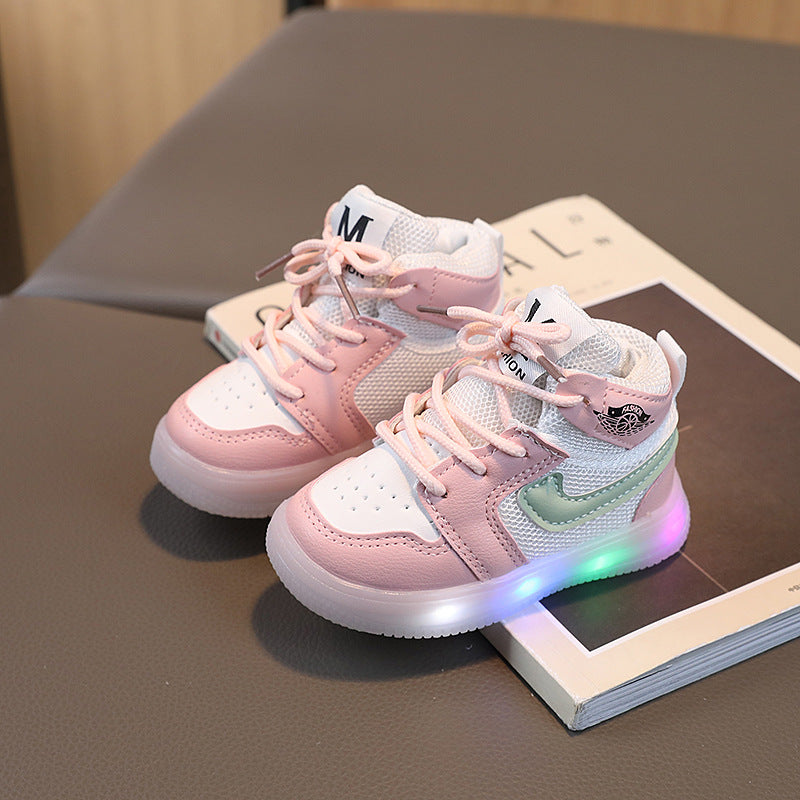 Spring & fallkids sneakers high-top girl mesh casual shoes boys sneakers 1-6 years old baby led light-up shoes