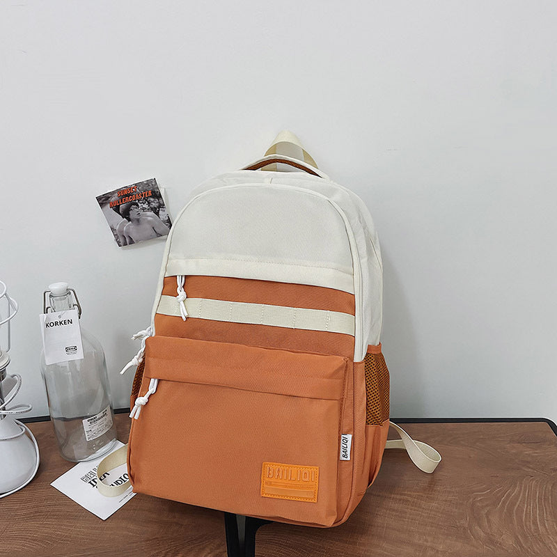 Schoolbag patchworkcontrast colorcasual travel junior high school student backpack large capacity water-repellent abrasion resistant dirty backpack