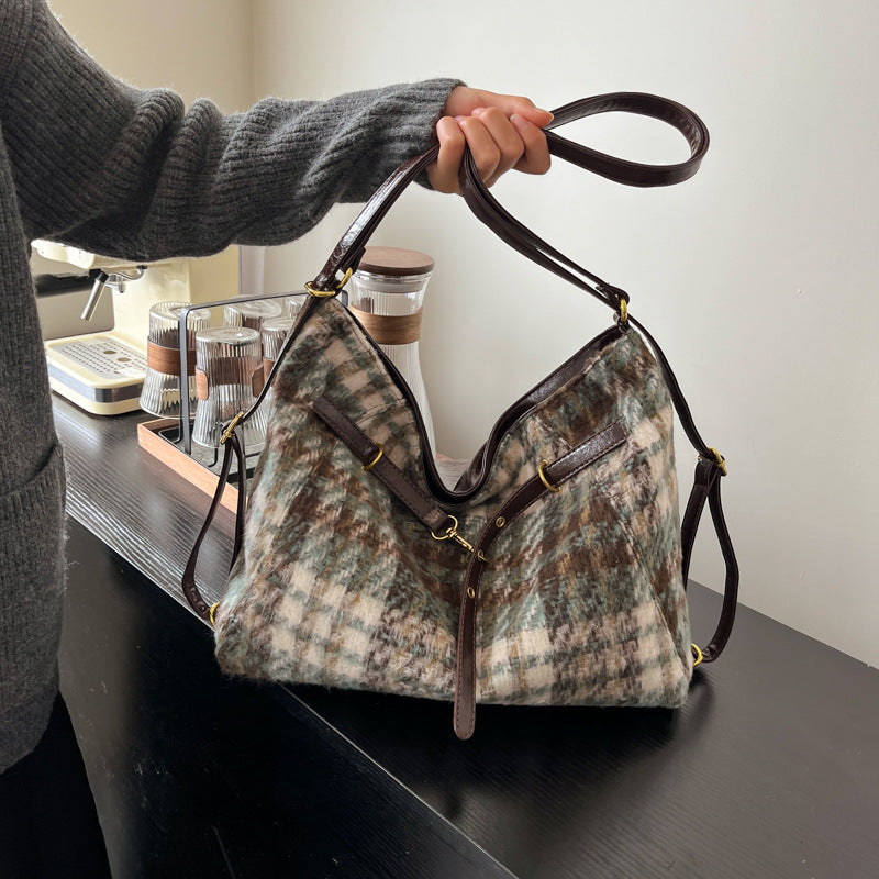 Plaid bag women's Korean version autumn and winter fashion backpack 2025 new niche high-end foreign-style messenger tote bag
