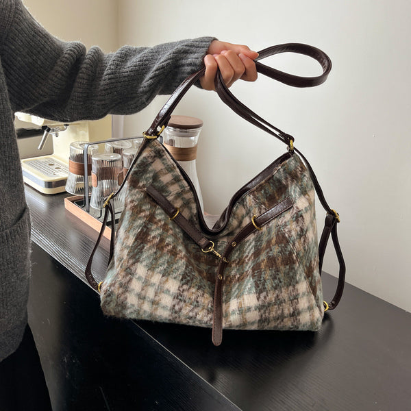 Plaid bag women's Korean version autumn and winter fashion backpack 2025 new niche high-end foreign-style messenger tote bag