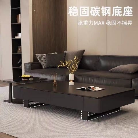 New sintered stone coffee table for living room, modern minimalist light luxury style, compact high-end tv stand with tempered glass top