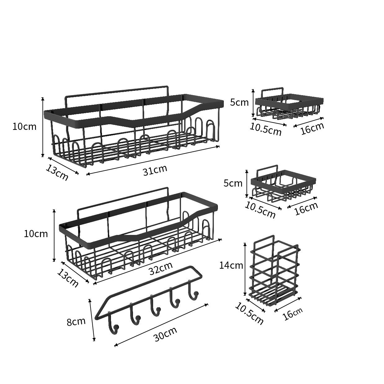 Cross-border non-punching bathroom storage rack set, bathroom wrought iron wall rack, washing and storage