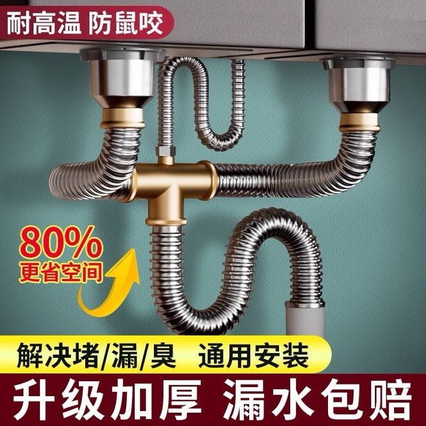 Factory direct sales Kitchen sink Vegetable basin Dish pool Sewer pipe Drain pipe Deodorant stainless steel double tank sewer