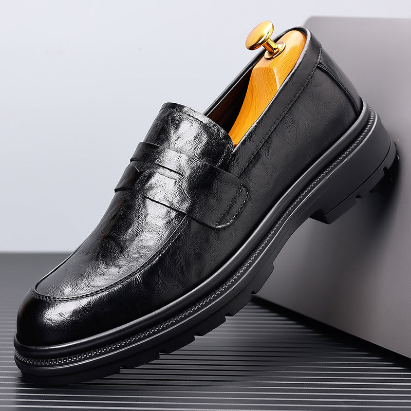 Genuine leather shoes men's shoes new arrival slip-on formal wear live cross-border hand-grab pattern breathable business casual slip-on leather shoes