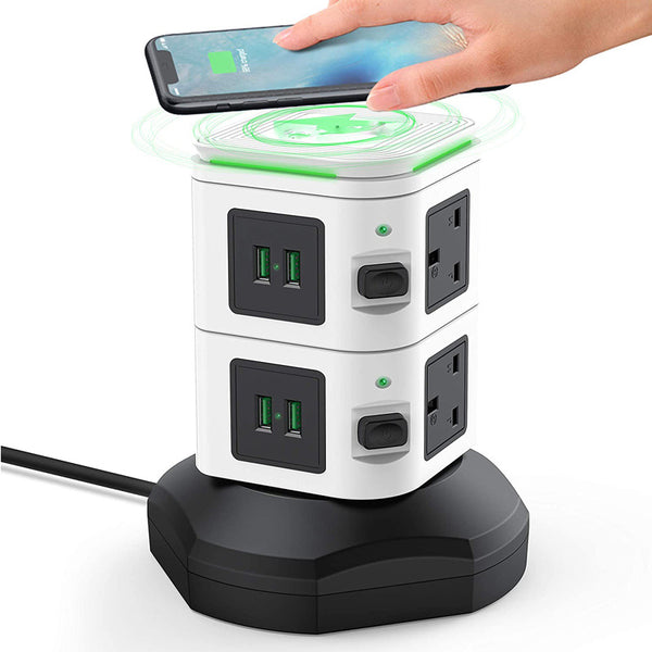 Factory custom British standard US standard desktop wireless charging socket power strip vertical tower multi-layer socket USB charging