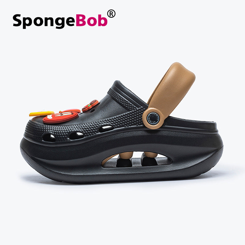 Spongebob squarepants thick sole crocs women's new arrival non-slip beach heightening toe cap sandals slippers women's summeroutwear
