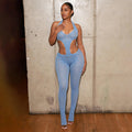 nightclub style sexy hot girl pure color see-through silmslimming lookknitting deep v jumpsuit one-piece jumpsuit