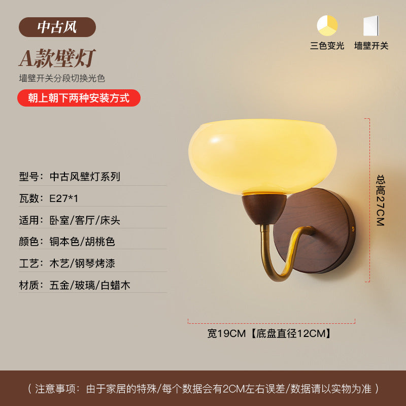 Wall lamp medieval solid wood bedside lamp American retro living room background wall lamp bedroom study aisle staircase entrance lamp