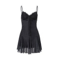 fashion  spring women's new sexy elegant lace trim polka dot see-through tie-up halter dress