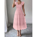 fashion  summer new arrival flying sleeve ruched ruffles vacation elegant mesh dress