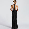 european and american cross-border new women's sexy deep v backless bodycon dress with tie-up ruched mermaid skirt
