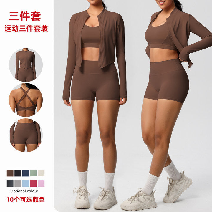 cloud-feeling yoga brushed bra sports outwearcasual pilates running fitness yoga clothes three-piece set