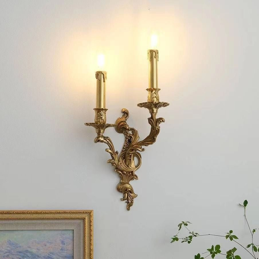 Vintage candle lamp French full copper wall lamp Living room Dining room Bedroom aisle Atmospheric luxury villa lamp wall lamp
