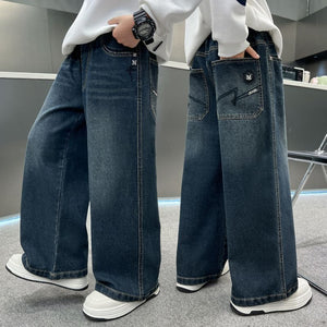 Boys' pants  new loose fit autumn kids straight leg jeans mid-to-large children spring and autumn boys' trousers student pants